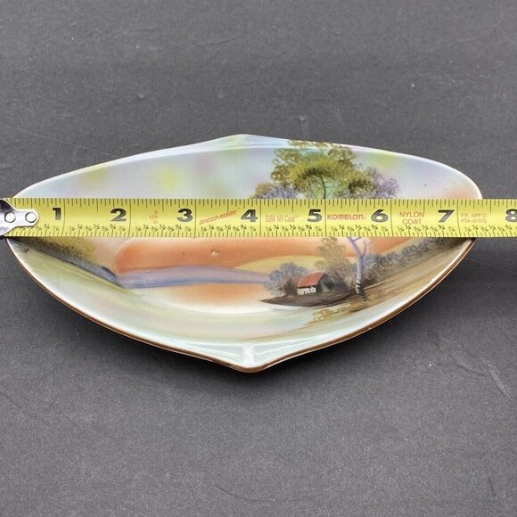 Vintage Noritake Celery Dish Hand Painted House Lake Japan Oblong Decorative - Picture 9 of 13